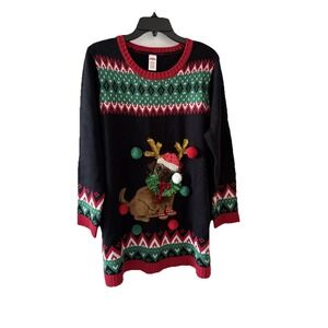 HolidayTime Womens Pug Sweater Size 1X 16/18W Fair Isle Dog Ugly Christmas Party